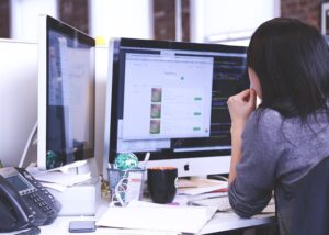 Two computer monitors for office work