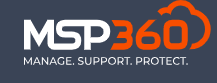 MSP360 logo. Manage, Support, Protect - Cybersecurity